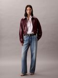 Κόκκινο Cropped Bomber Τζάκετ Από Συνθετικό Δέρμα  Γυναίκα