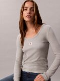 Grey Ribbed Cotton Long Sleeve Top  Women