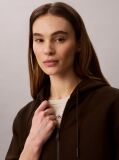 Καφέ Κοντό Hoodie Με Φερμουάρ Και Ελαστική Ζώνη Με Λογότυπο  Γυναίκα