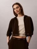 Καφέ Κοντό Hoodie Με Φερμουάρ Και Ελαστική Ζώνη Με Λογότυπο  Γυναίκα