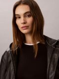 Black Faux Leather Hooded Jacket  Women