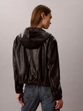 Black Faux Leather Hooded Jacket  Women
