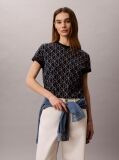 Blue Emblem Print Crew Neck T-Shirt  Women