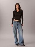 Black Woven Monologo Henley Turtleneck Sweatshirt  Women