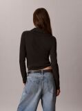 Black Woven Monologo Henley Turtleneck Sweatshirt  Women