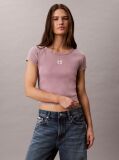 Pink Slim Ribbed Washed Cotton T-shirt  Women