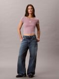 Pink Slim Ribbed Washed Cotton T-shirt  Women