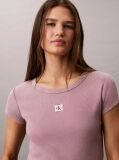 Pink Slim Ribbed Washed Cotton T-shirt  Women