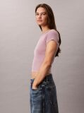Pink Slim Ribbed Washed Cotton T-shirt  Women