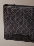 Black Allover Emblem Logo Bifold Wallet with Coin Pouch  Men