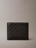 Black Embossed Allover Monogram Bifold Wallet with Coin Pouch  Men