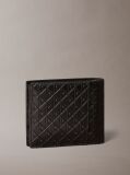 Black Embossed Allover Monogram Bifold Wallet with Coin Pouch  Men