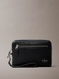 Black Pebbled Signature Logo Wrist Pouch  Men