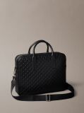 Black Embossed Monogram Logo Laptop Bag  Men