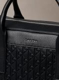 Black Embossed Monogram Logo Laptop Bag  Men