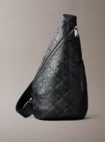 Black Debossed Allover Emblem Logo Sling Bag  Men
