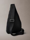 Black Debossed Allover Emblem Logo Sling Bag  Men