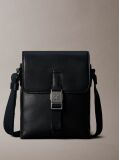 Black Emblem Logo Saffiano Reporter Bag  Men