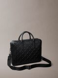 Black Debossed Allover Emblem Logo Commuter Bag  Men