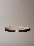 Black Plaque Buckle Pebble Grain Leather Belt  Men