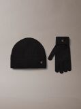 Black Wool Blend Beanie and Gloves Gift Set  Women