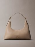 Beige Monogram Logo Emblem Leather Shoulder Bag  Women