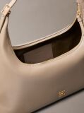 Beige Monogram Logo Emblem Leather Shoulder Bag  Women