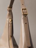 Beige Monogram Logo Emblem Leather Shoulder Bag  Women