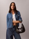 Black Embossed Monogram Crescent Bag  Women