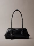 Black Emblem Logo Crocodile Shoulder Bag  Women