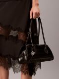 Black Emblem Logo Crocodile Shoulder Bag  Women
