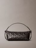 Brown Debossed Allover Emblem Logo Long Shoulder Bag  Women