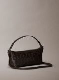 Brown Debossed Allover Emblem Logo Long Shoulder Bag  Women