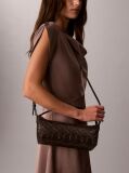 Brown Debossed Allover Emblem Logo Long Shoulder Bag  Women