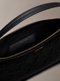 Black Debossed Allover Emblem Logo Long Shoulder Bag  Women