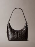 Brown Debossed Allover Emblem Logo Small Shoulder Bag  Women