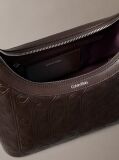 Brown Debossed Allover Emblem Logo Small Shoulder Bag  Women