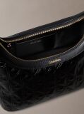 Black Debossed Allover Emblem Logo Small Shoulder Bag  Women