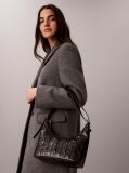 Black Debossed Allover Emblem Logo Small Shoulder Bag  Women