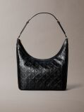 Black Debossed Allover Emblem Logo Shoulder Bag  Women