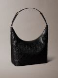Black Debossed Allover Emblem Logo Shoulder Bag  Women
