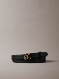 Black Full-Grain Leather Emblem Logo Belt  Women