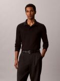 Black Slim Cotton Long Sleeve Polo Shirt  Men