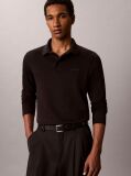 Black Slim Cotton Long Sleeve Polo Shirt  Men