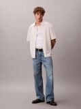 Λευκό Boxy Relaxed Πουκάμισο Από Μονόχρωμη Poplin με Κοντό Μανίκι  Άνδρας