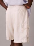 White Linen Cotton Cargo Shorts  Men