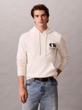 Λευκό Hoodie  Από Premium Sueded Terry Ύφασμα Και Έντονο Λογότυπο  Άνδρας