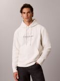 White Premium Terry Denim Logo Hoodie  Men
