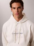 White Premium Terry Denim Logo Hoodie  Men