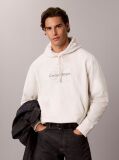 White Premium Terry Denim Logo Hoodie  Men